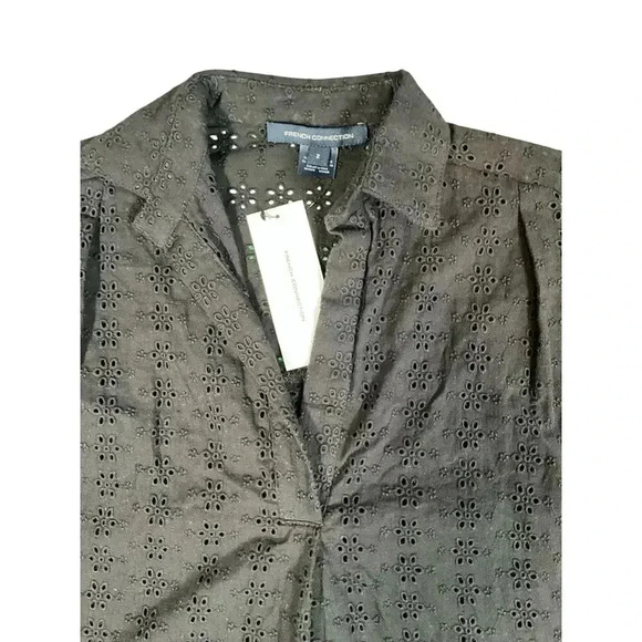 French Connection Women's Carmen Crepe Bell Sleeve Rhodes Eyelet Black Size 2 - Picture 11 of 12